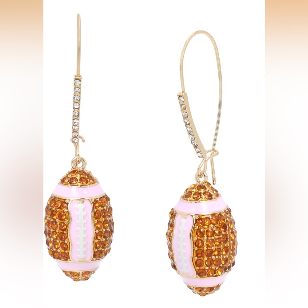 NEW Betsey Johnson Rhinestone Studded Football Dangle Earrings - Picture 1 of 4